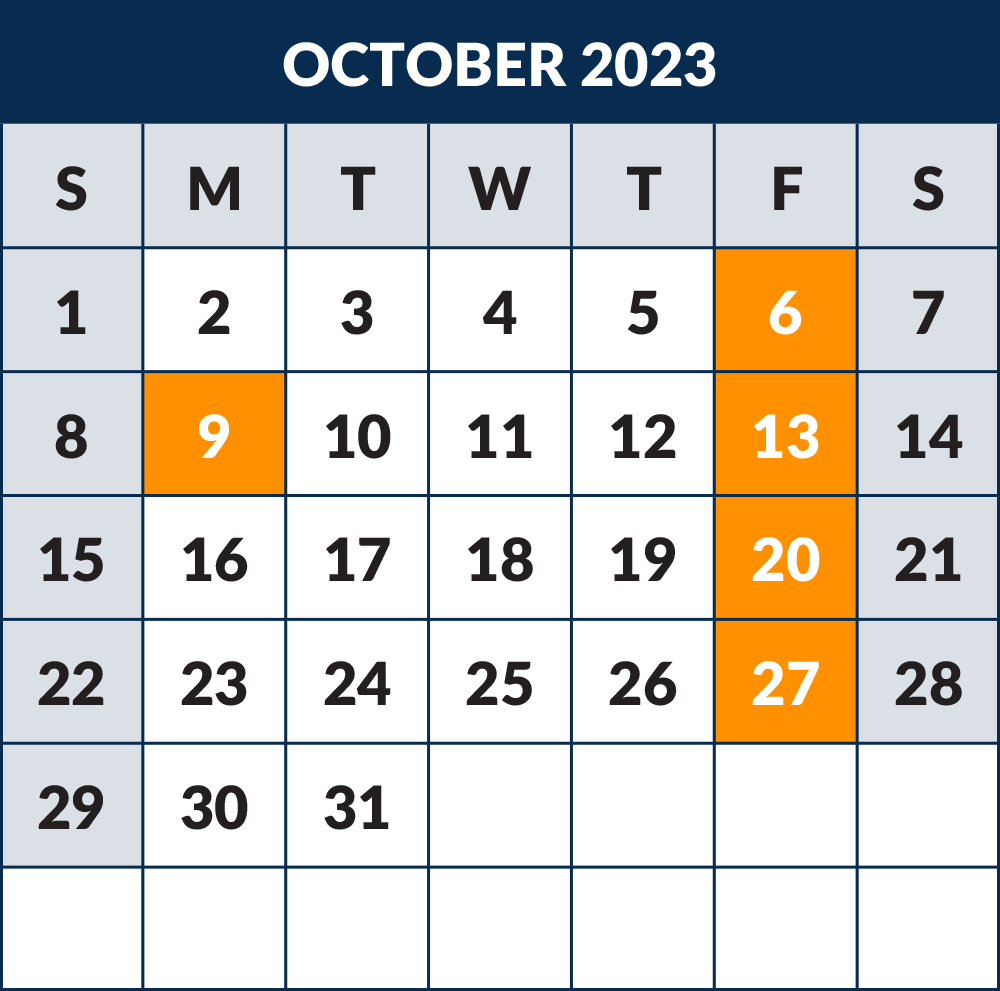 2023 - 2024 School Calendar - Month October