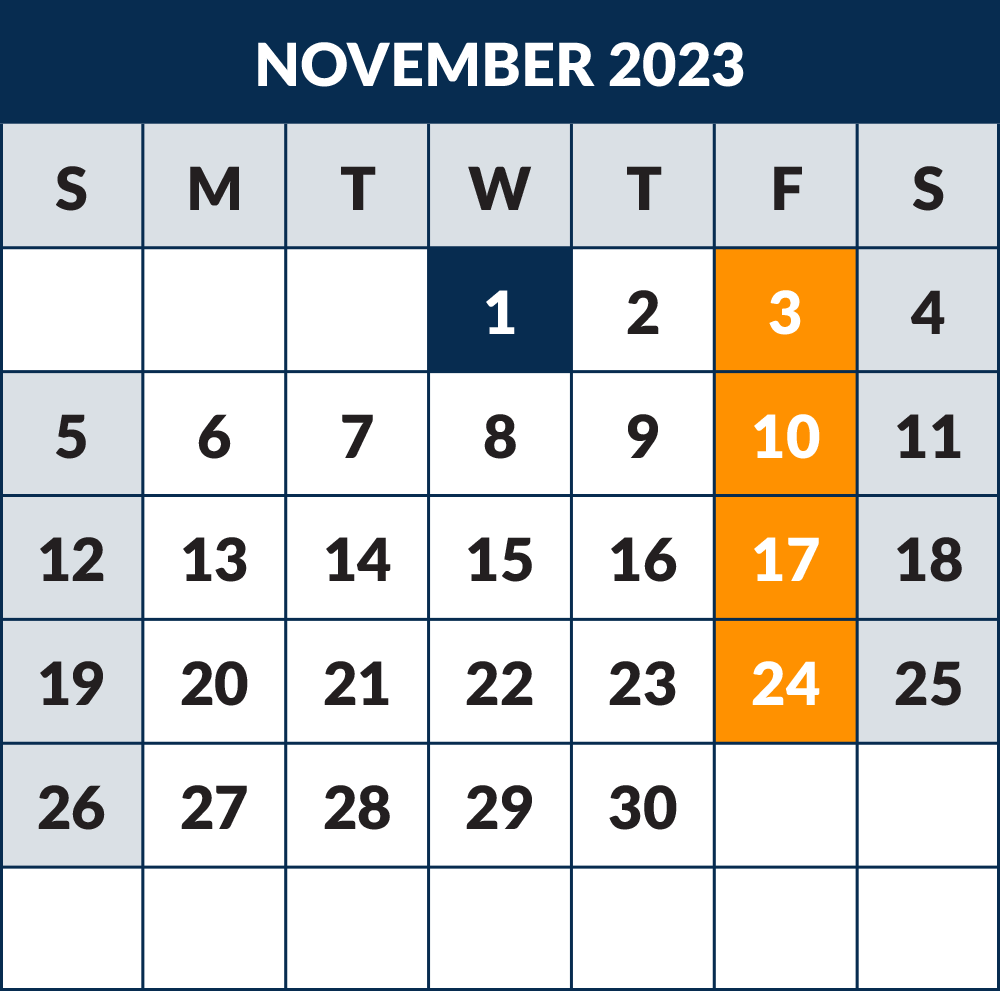 2023 - 2024 School Calendar - Month November