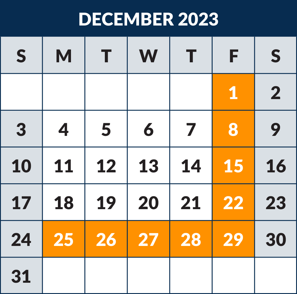 2023 - 2024 School Calendar - Month December