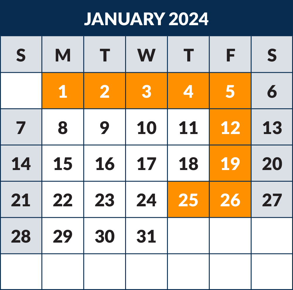 2023 - 2024 School Calendar - Month January